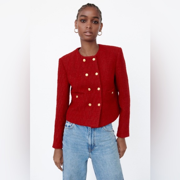 JACKET & SKIRT Zara Burgundy Structured Double Breasted - Picture 2 of 13